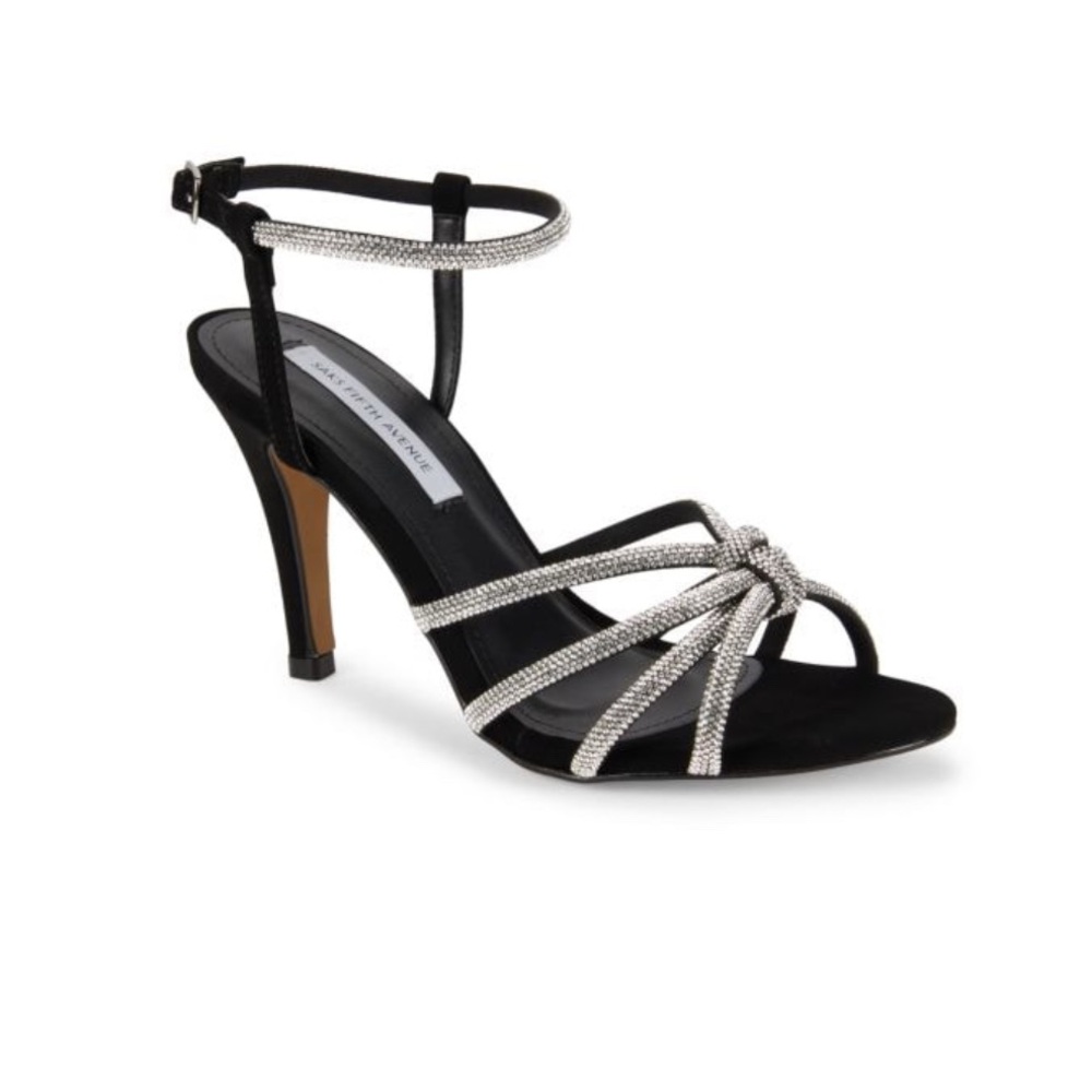 ✨ Strappy Stiletto Black Crystal Heels – Size 8 ✨ 🆕